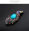 Natural Animals Chinese Bird Peacock Brooches For Women Blue Stone Jewelry Accessories Girl Brooch Pins