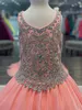 Little Queen Girl Pageant Dress 2022 Crystals Ballgown Chiffon Preteen Teen Formal Event Party Wear Gowns Zipper Keyhole Sparkling C155 Kelly Green Light Rose