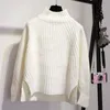 Autumn Winter Long Sleeve Loose O-Neck Solid Cashmere Base Shirt Split Women's Knitwear Turtleneck Short Pullover 11743 210521