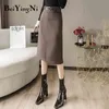 High Waist Skirt Women Belt Winter Slim Elegant A-line Retro Work Wear Office Ladies Skirts Fashion Faldas Mujer Jupes 210506