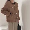 Vintage elegante tweed mulheres casacos de casacos outono inverno longo luva o-pescoço uniformes bolsos senhoras coreano 210518