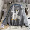 Surmiitro stickad överdimensionell tröja kvinnor mode höst vinter koreansk stil blå gås långärmad jumper pullover kvinnlig 210712