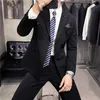 ( Jacket + Pants ) High-end Solid Color Mens Casual Business Double-breasted Suit 2pcs Set Groom Wedding Dress Tuxedo X0909