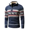 Höst Casual Jacquard Half Zip Polo Cardigan Jacka Vinter Långärmad Mock Neck Sweater Pullover Män