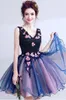 Short Homecoming Dresses Bule Beaded Petal Backless Design Lace-up Hand Made Flowers Sweety Princess Evening Dress M161