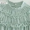 Zevity Femmes Mode Agaric Dentelle Dot Couture Casual Robe en mousseline de soie Lady Lanterne Manches Droite Robe Chic Robes DS4510 210603