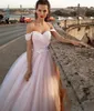 Princess Ball Gown Pink Wedding Dress Off Shoulder Corset Back Tulle Church Garden Country Bridal Gowns Sweep Train Vestido Noiva Robe De Mariée 2021