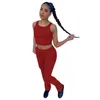 Kobiety Solidne kolory Dresy Trend Moda Kamizelka Bez Rękawów Topy Plisowane spodnie Garnitury Kobiet Jesień Casual Low Waist Fitness Sports Zestawy