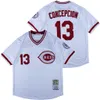 Vintage 1969 1976 Retro Baseball 11 Barry Larkin Jerseys 8 Joe Morgan 13 Dave Concepcion 14 Pete Rose Pullover All Stitched Cool Base Pinstripe White Grey Red Retire