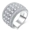 Lujo halo 925 plata esterlina para hombre anillo aniversario de diamante completo regalo joyería de moda al por mayor ra0146