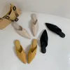 Pointed Toe Women Slippers Casual Slides Flats Heeled Yellow/Beige/Black Fashion Mules Shoes Solid Color Slip On Beach Shoes 39 210513