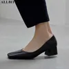ALLBITEFO square toe soft natural genuine leather women heels shoes spring autumn fashion high heels women high heel shoes 210611
