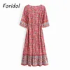 Élégant imprimé fleuri Midi Robe d'été boutonné Robe de plage Boho longue couverture décontracté mode Vestidos Mujer 210427