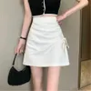 Irregular Drawstring Pleated Mini Skirt Sexy Slim High Waist Lace-Up Short Skirt Women Korean Fashion Streetwear A-Line Saia 210619