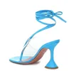 2021 femmes dames véritable bobine en cuir véritable talons hauts sandales pincement orteil été croisé à lacets décontracté transparent mariage gladiateur sexy bleu grande taille 34-44