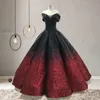 2021 Glitter Cequine Wine Red Even Evening Sukienki Quinceanera Suknia balowa z ramion długie złoto Blingbling urodzin PROM Formalne sukienka 2204