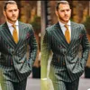 Rope Stripe Mens Tuxedos Slim Fit Double Breasted Men Business Pants Suit Tailored Prom Party Wedding Suits (Jacket+Pants)