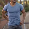 Camisetas para hombres Camiseta casual de verano para hombres Sudadera Deportes Slim V Cuello Masculino Camiseta Algodón Manga corta Color Sólido Fitness Camiseta