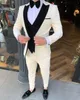 Cream White Mens Tuxedos Bruidegom Wear Slim Fit One Button Wedding Blazer Suits Business Prom Party Jacket (jas + broek + vest)