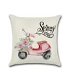 Coussin / oreiller décoratif 45x45 cm mignon lin fleur rose couvercle coussin décoratif camionnette camion de voiture électrique