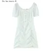 패션 프랑스 달콤한 흰색 세련된 러프 미니 드레스 여성 캐주얼 여름 반팔 분할 드레스 여성 Vestidos 210508