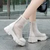2021 Top Quality Summer Ankle Boots Women Chunky Heel Knee Length Boots Woman Shoes Brand Female Round Toe Zipper Boots Lasdies Fashion Comfort