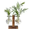 Sadzarki garnki terrarium hydroponiczne wazony rośliny vintage kwiat przezroczysty wazon drewniana rama szklana rośliny tabletopowe domowe wystrój bonsai