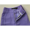 women's purple trousers high quality Casual office ladies elegant waist pants straight wide leg 210527