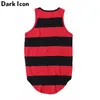 Icona scuro a strisce Hem Hip Hop Tank Top Top uomo estate prolungata lunga lunghezza uomo 3 colori