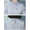 Осень Корейский рыхлый шелковый блестящий шифон пуловер рубашка с длинным рукавом блестеть лук сатин блузка дна женская туника 10883 210521