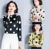 Bahar Kore Zarif Slim Fit Lady Tops Uzun Kollu Standı Yaka Polka Dot Şifon Bluz Kadın Blusas Mujer 9045 50 210527