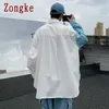 Zongke Camicie Casual Per Uomo Abbigliamento Moda Streetwear Manica Lunga Patchwork Bianco M-3XL 210721