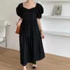 Vintage Solid Princess French Loose Square Collar Sexy Girls Retro Sweet OL Lady Femme Long Dresses Vestidos 210525