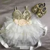 ベルトのための子供のための子供のためのシニーの花の女の子のドレス幼児パーティーガウンゴールドのスパンコールのトゥツードレス子供年のドレス服211027