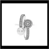 Bijoux Perles Naturelles Bague Ouverte Ensemble Boîte D'origine Pour Pandora 925 Sterling Sier Cz Diamant Élégant Femmes Anneaux De Mariage Drop Delive332P