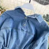 Frühling Vintage Schärpen Schlanke Taille Jeans Mantel Frauen Denim Jacke Koreanische Tasten Backless Lange Oberbekleidung 210510