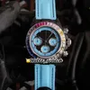 Designer klockor 116595 Quartz Chronograph Womens Watch Blue Inner Diw Svart Smidd Koldioxid Rainbow Diamond Bezel Blue Nylon Leather HWRX Rabatt