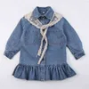 Ragazze Denim Dress Autunno Kids Scialle di pizzo coreano Princess European American Baby per 1-6 anni 210625