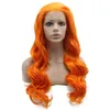 Perruque Lace Front Wig synthétique ondulée Orange longue de 24 pouces S07, perruque résistante à la chaleur