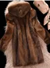 Damski futrzany płaszcz ze sztucznej norek średniej długości z kapturem ciepły, szczególnie Veste Fourrure Femme europa i ameryka puszysta kurtka