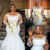 Suknie ślubne syreny plus size ślubne suknie ślubne Sheer Jewel Neck Lace Appliqued z długim rękawem Krytyk kryształowy szat