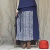Johnature Donna Vintage A-Line Gonne di lino Colore patchwork Cintura elastica in vita estiva Gonne stile cinese femminile 210521