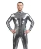 Men039S Costumes de costume de corps avant Long Zipper argent gris brillant Lycra Metallic Hommes Costume Costume Tenue pas de tête Halloween3521998