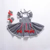 2021新しい女の子のイブニングドレスプリンセスガールズ夏のドレスデザイナーローブエンファント印刷グリッドボウガールパーティードレス子供服Q0716