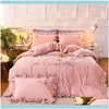 소모품 세트 홈 Gardenwhite 핑크 그린 우아한 자수 침구 세트 크리스탈 Veet Bedskirt Ruffles Duvet Er Pillowcase Drop D