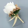 1 Pièce À La Main De Mariage Boutonnière Marié Groomsman Corsage Fleur Artificielle Soie Rose Homme Costume Broche Fleurs Tissu Corsages