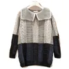 Elegant Autumn Oversized Patchwork Women Solid Loose Knitted Sweaters Vintage Stylish Warm Long Sleeve Outwear M3003 210514