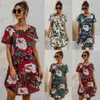 Summer short-sleeved O neck cotton and linen flower print dress A-line vintage mini dress for womens dress vestido de mujer 210514