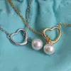 Europa Amerika Stil Dame Frauen Messing Gravierte t Brief 18k Überzogene Gold Halsketten mit Herzperlenanhänger 3 Farbe