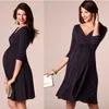 Dresses For Women Pregnant Dresses Maternity V-neck Three Quarter Sleeve Pleated Beautiful Clothes Pregnancy Party Evening Dress Q0713